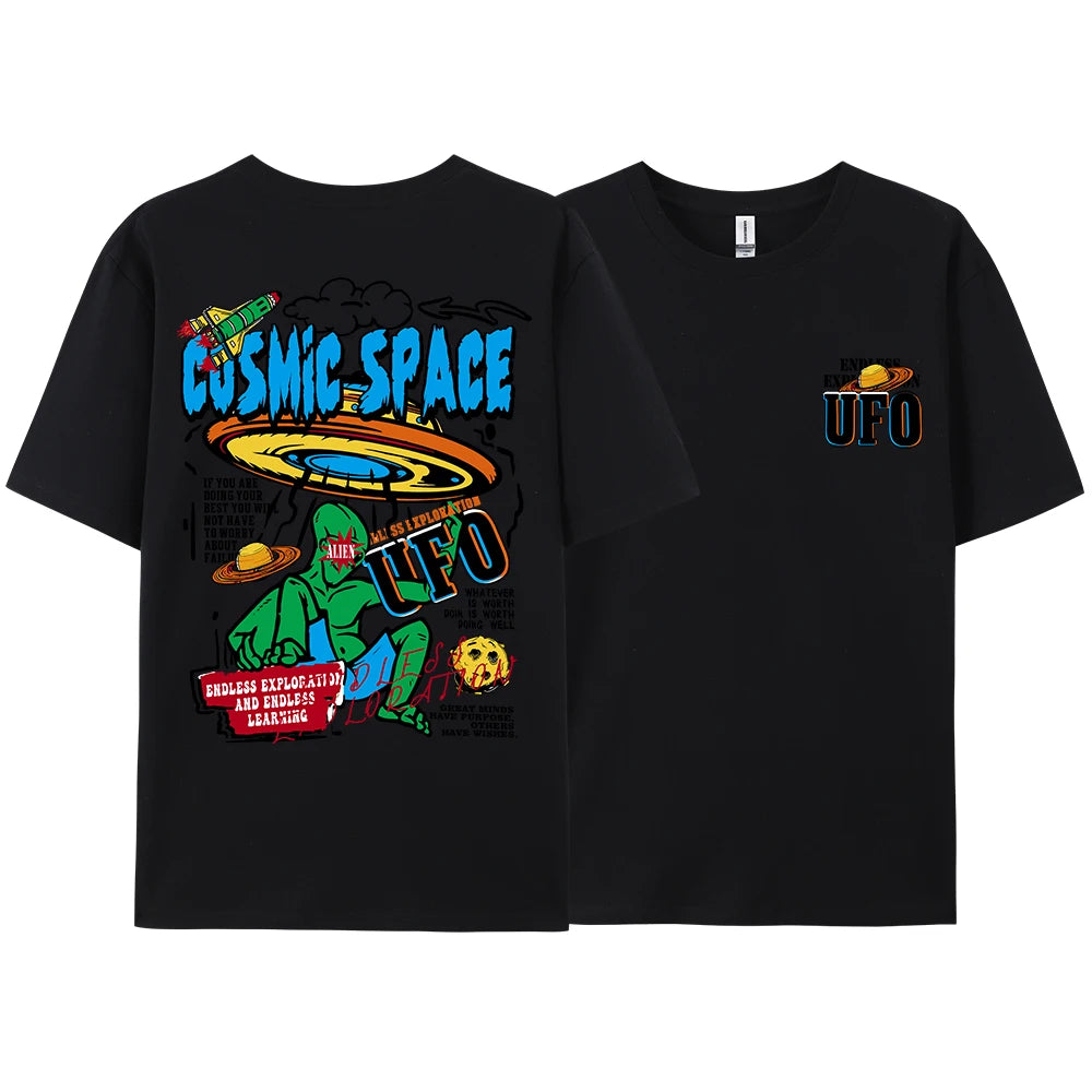 Cosmic Space Ufo Aliens Funny Graphic Printed Fashion Street T-Shirt