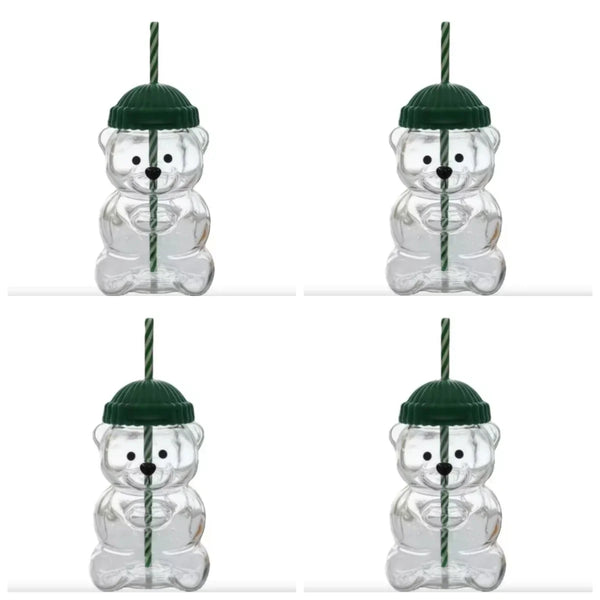 Cute Bear Glass Cup With Straw Large Aesthetic Iced Coffee Tumbler