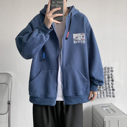 Y2K Zip Up Hoodie Reißverschluss Herren Harajuku Casual Cardigan