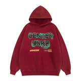 Women Center Uskb Letter Print Hoodie Oversize Casual Pullover