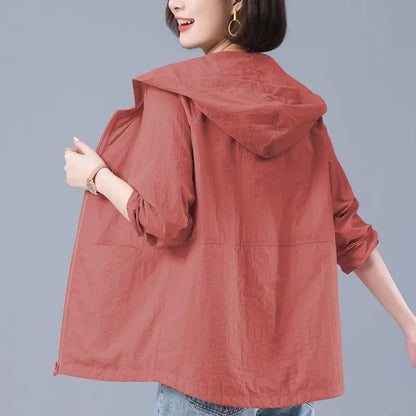 Hooded Jackets Outerwear Women Casual Solid Color