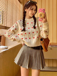 Ladies Chic O Neck Sweater with Heart Embroidery