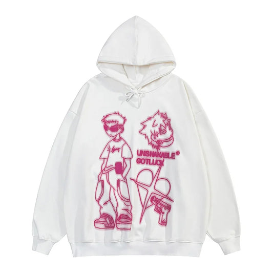 Men Anime Graphic Oversize Hoodie Vintage Streetwear