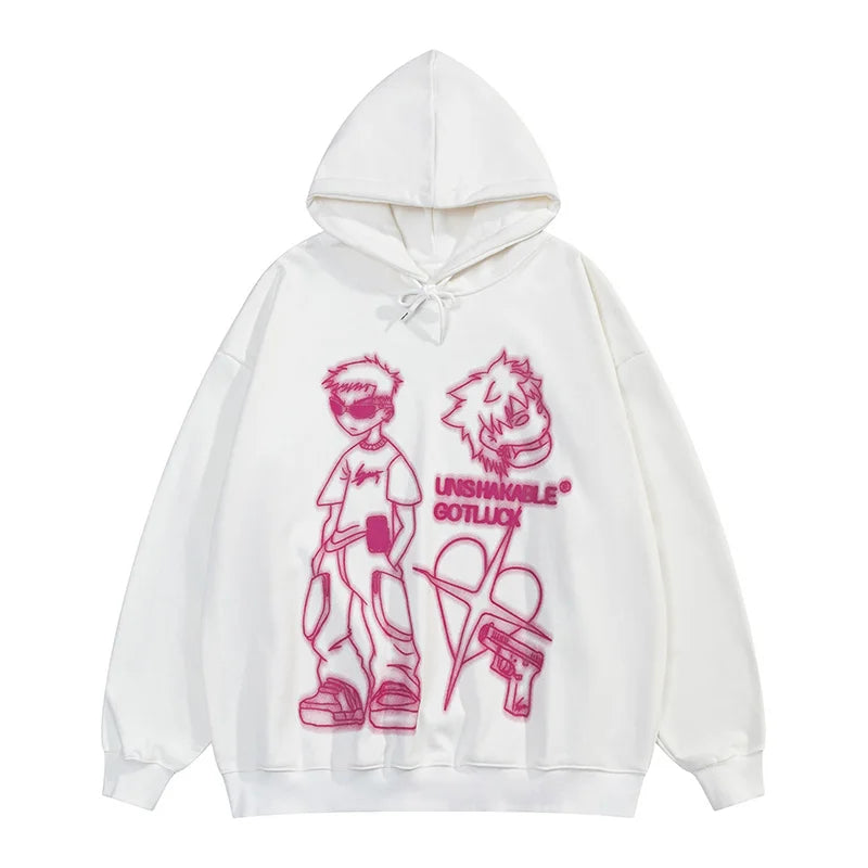 Men Anime Graphic Oversize Hoodie Vintage Streetwear