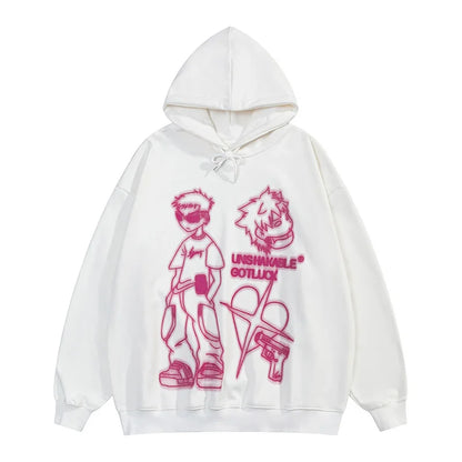 Men Anime Graphic Oversize Hoodie Vintage Streetwear
