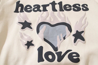 Oversized Heartless Love Hoodie Men’s Retro Puff Print Pullover