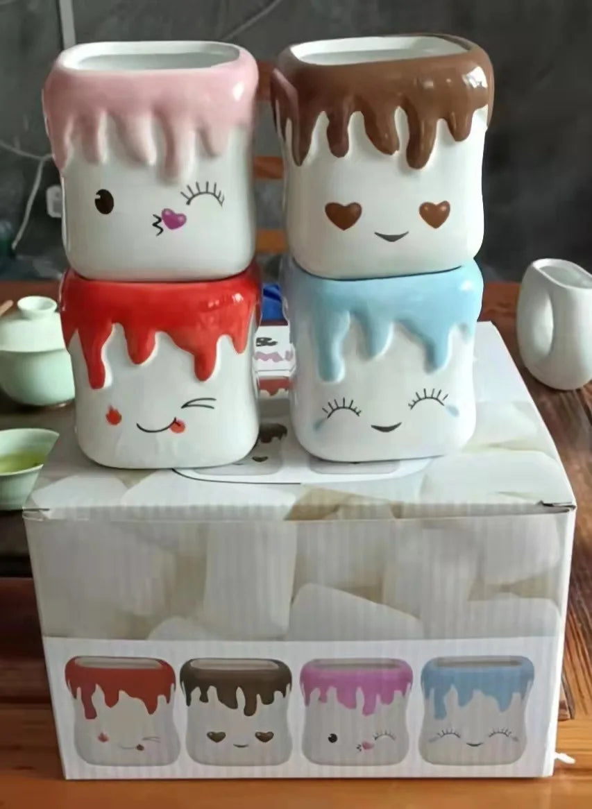 4PCS ceramic expression cotton candy mug mug coffee cup Marshmallow
