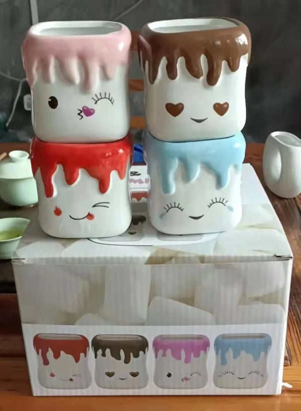 4PCS ceramic expression cotton candy mug mug coffee cup Marshmallow