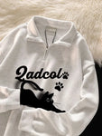 Cartoon Cat Zipper Pullover Damen Langarm, japanisches Streetwear Top für den Herbst