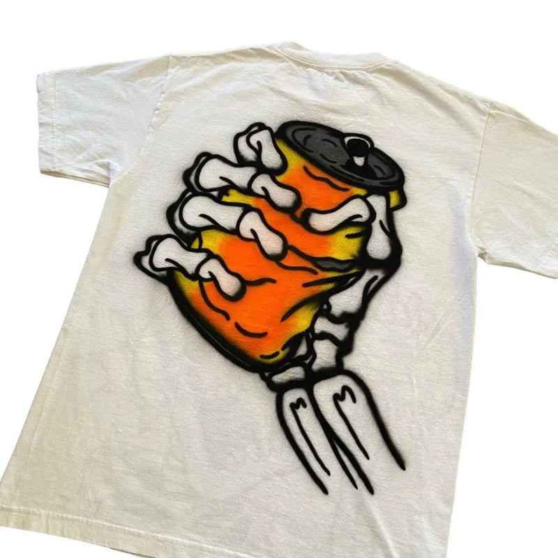 Y2k American High Street Retro Fashion Oversized T-shirt Men Skull Alphabet Print