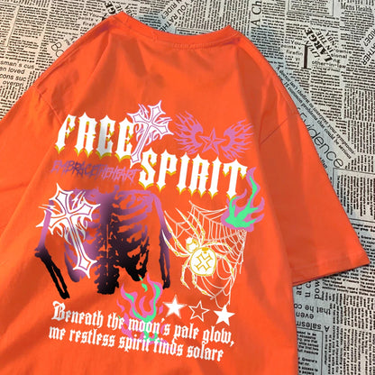 Free Spirit Buntes Skelett Sommer Casual Tee Männer