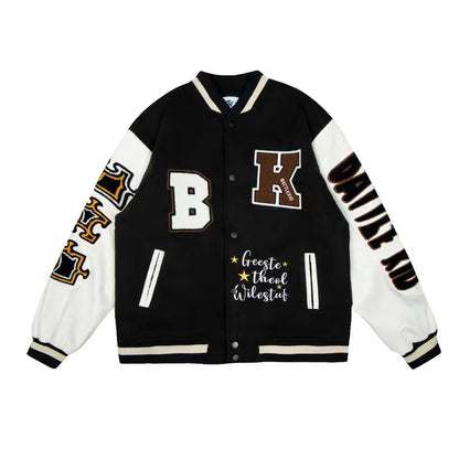 Men Bomber Jacket American Retro Letter Embroidery