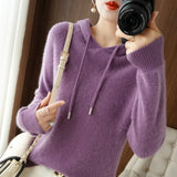 New Autumn Winter Women Sweater Cashmere Pullover Hooded Collar