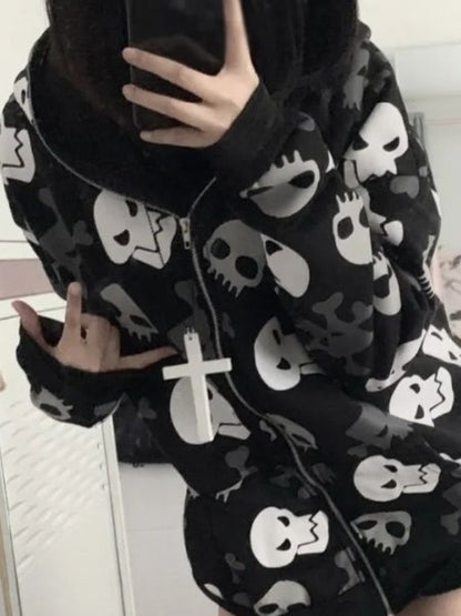 Kapuzenpullover New Baggy Skull Print Hoodie Damen