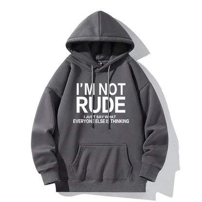 I'M NOT RUDE Letter Print Hoodie Casual Sweatshirt Youth Fashion Outdoor