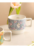 Flower Rabbit Ceramic Mug and Coaster Cute Animal Cartoon