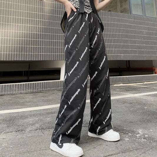 Autumn Winter Letter Fashion Straight Pants Streetwear