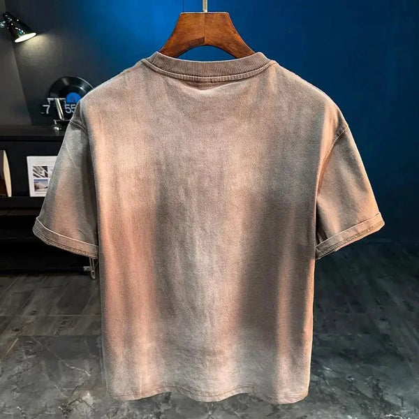 2026 Mens Ombre Washed Tshirt Retro Summer Casual Top