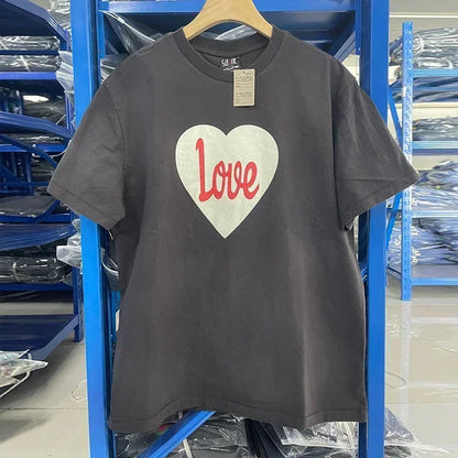 25SS Vintage Grey Saint T-Shirt Streetwear Character Logo Print Cotton