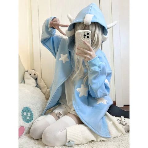 Japanischer Star „Girl Y2k Zip Up Kawaii Kapuzenpullover Oversize