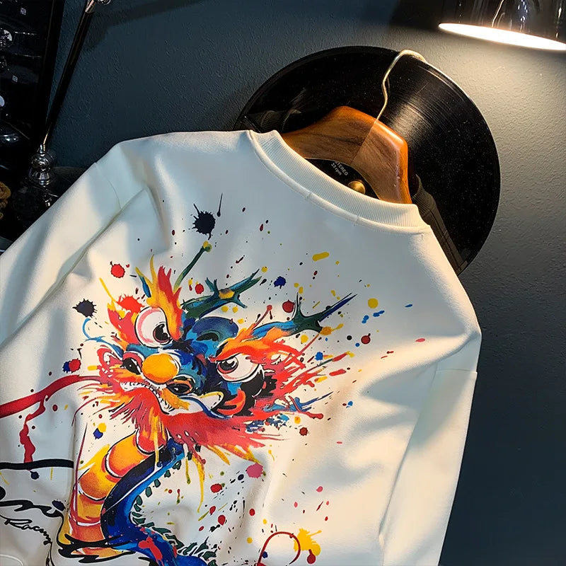 Autumn 2024 Painted Print Men’s Sweater Streetwear Long Sleeve