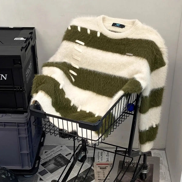 Unisex Y2K Sweater Oversized Crew Neck Retro Knit Couples Matching