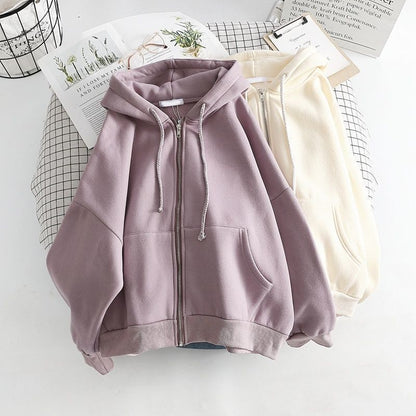 Hoodies Thick  Fashion Women Sweatshirt Coat Solid Color Baggy Casual Clothes