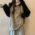 Womens Button Patchwork Hoodie Oversized Pullover Top Office Casual