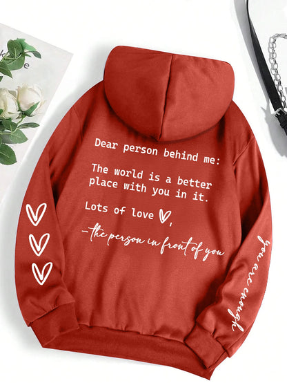 Dear Person Behind Me Hoodie Women Fleece Graphic Print Casual Top