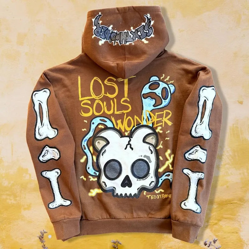 Gothic fashion skull print design hoodie for men y2k Retro