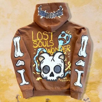 Gothic fashion skull print design hoodie for men y2k Retro