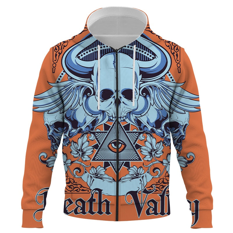 Fashion Halloween Skull 3D Printed Zipper Hoodies Oversized Hoody for Harajuku Hip Hop Style