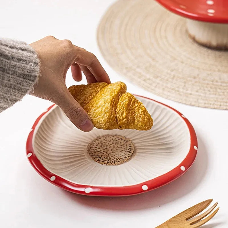 Netter Pilz Keramik Kaffee Cupcake Platte Wasserkocher Geschirr Home Cartoon Pilz