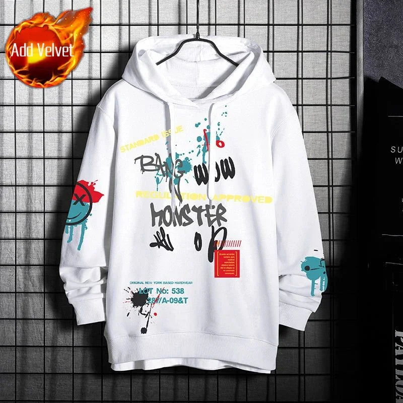 2025 Men's Hip Hop Print Hoodie Warm Streetwear Sweatshirt