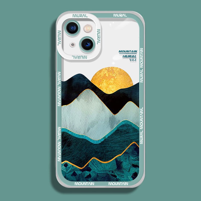 Mountain Mural Scenery Soft Silicone Case for iPhone