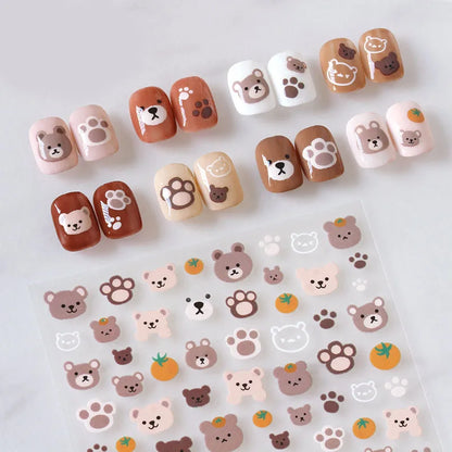 Cute Cartoon Nail Art Stickers Featuring Bears Rabbits Flowers & Pandas