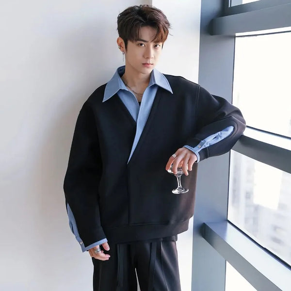 Mens Splice Shirt Long Sleeve Patchwork Designer Top Spring