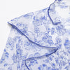 Blue White Floral Blouse Women Ruffled Long Sleeve Elegant Top