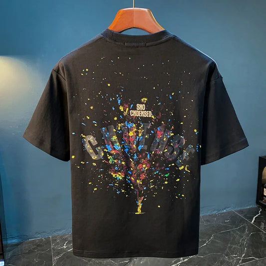 2025 Summer New Graffiti Painted Loose Short Sleeve T-shirt for Men
