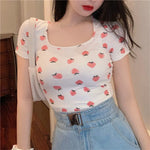 Women's Strawberry Graphic Crop Top Slim Fit Tee