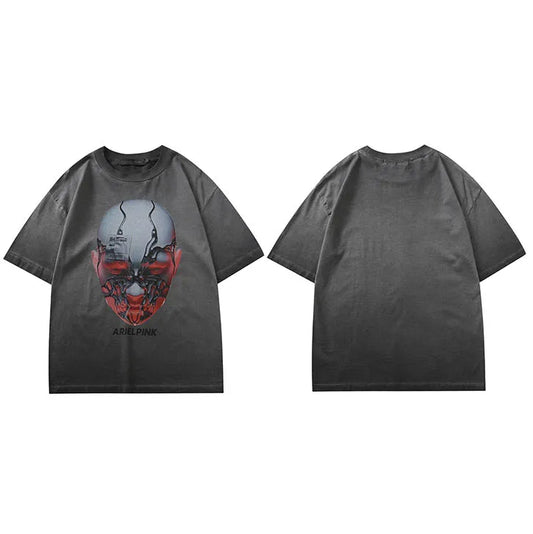 Men Hip Hop Oversized T-Shirt AI Robot Graphic