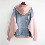 Gefälschte zweiteilige Denim-Hoodies-Mantel-Frauen-Frühlings-Herbst-Trend-Cardigan-Hoodie