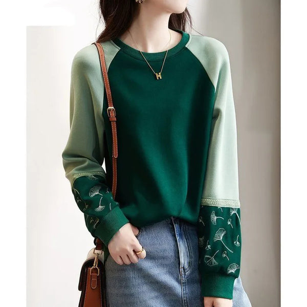 Womens Raglan Sleeve Sweater Color Block Oversized Crew Neck Casual