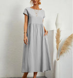 Womens Solid Color Cotton Linen Dress