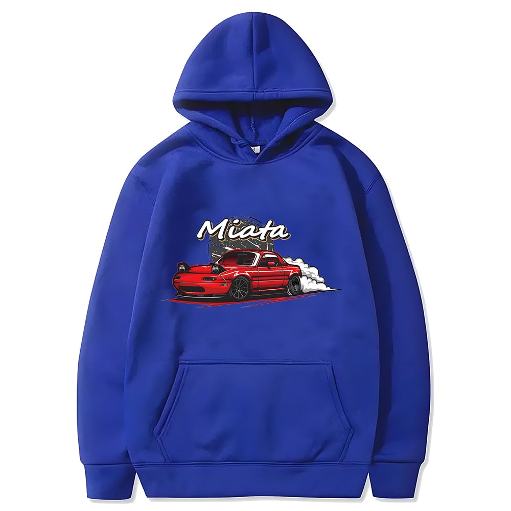 Men Hoodies Japanese Anime Print Car Streetwear Casual