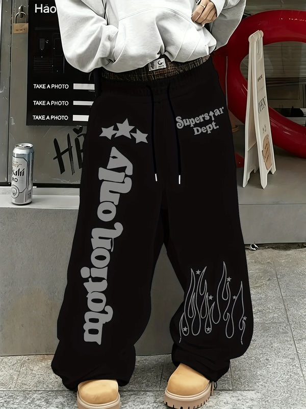 Mens Printed Fleece Pants Wide Leg Oversized Party Costume Joggers