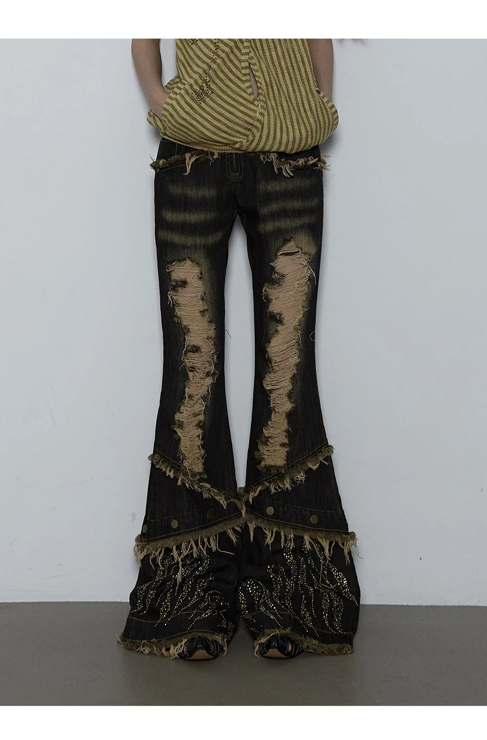 Y2K Distressed Flared Jeans Japanese Vintage Gothic Punk