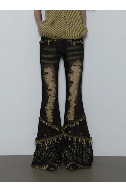 Y2K Distressed Flared Jeans Japanese Vintage Gothic Punk