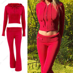 Women Y2k Sweater Hoodie Outfits Casual Zipper Set High Waist