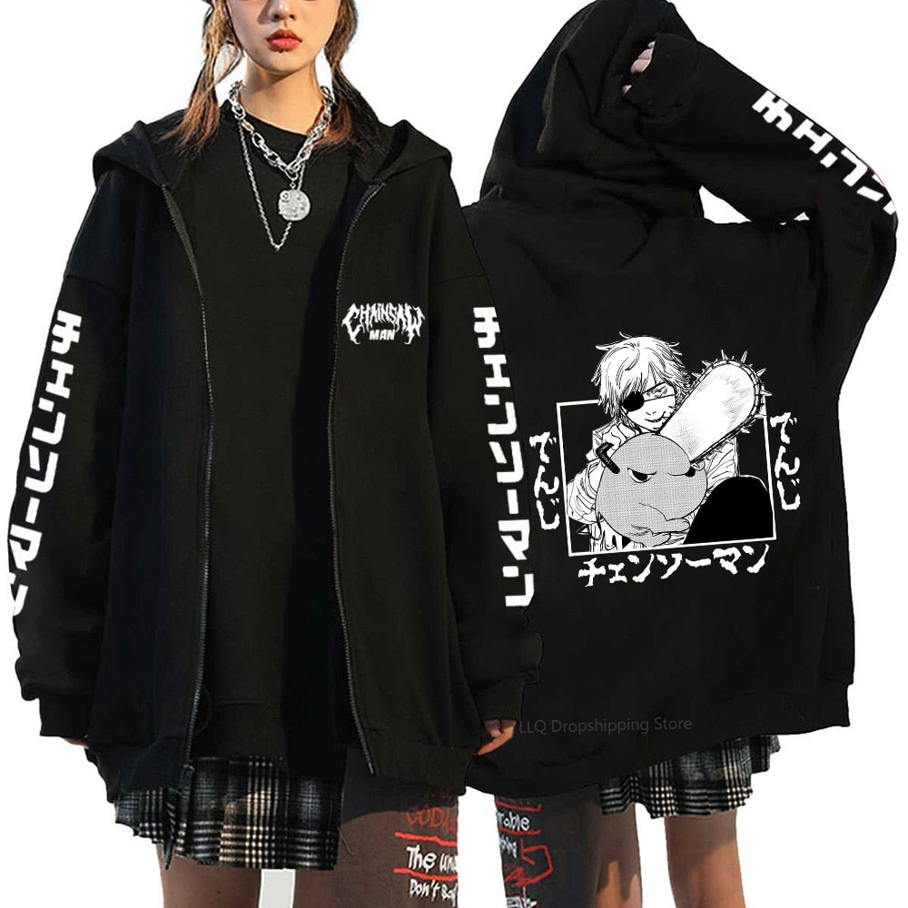 Anime Chainsaw Denji Hoodies Makima Zipper Streetwear Fleece